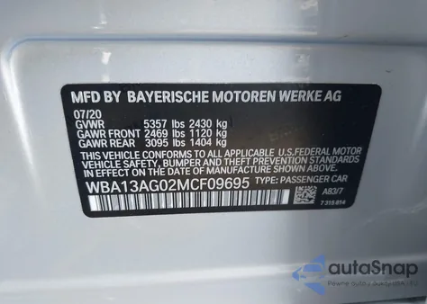 2021 BMW 530E from USA, damaged, VIN WBA13AG02MCF09695